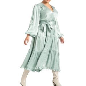 Eloquii Satin Surplice Mint Snakeskin Tiered Dress